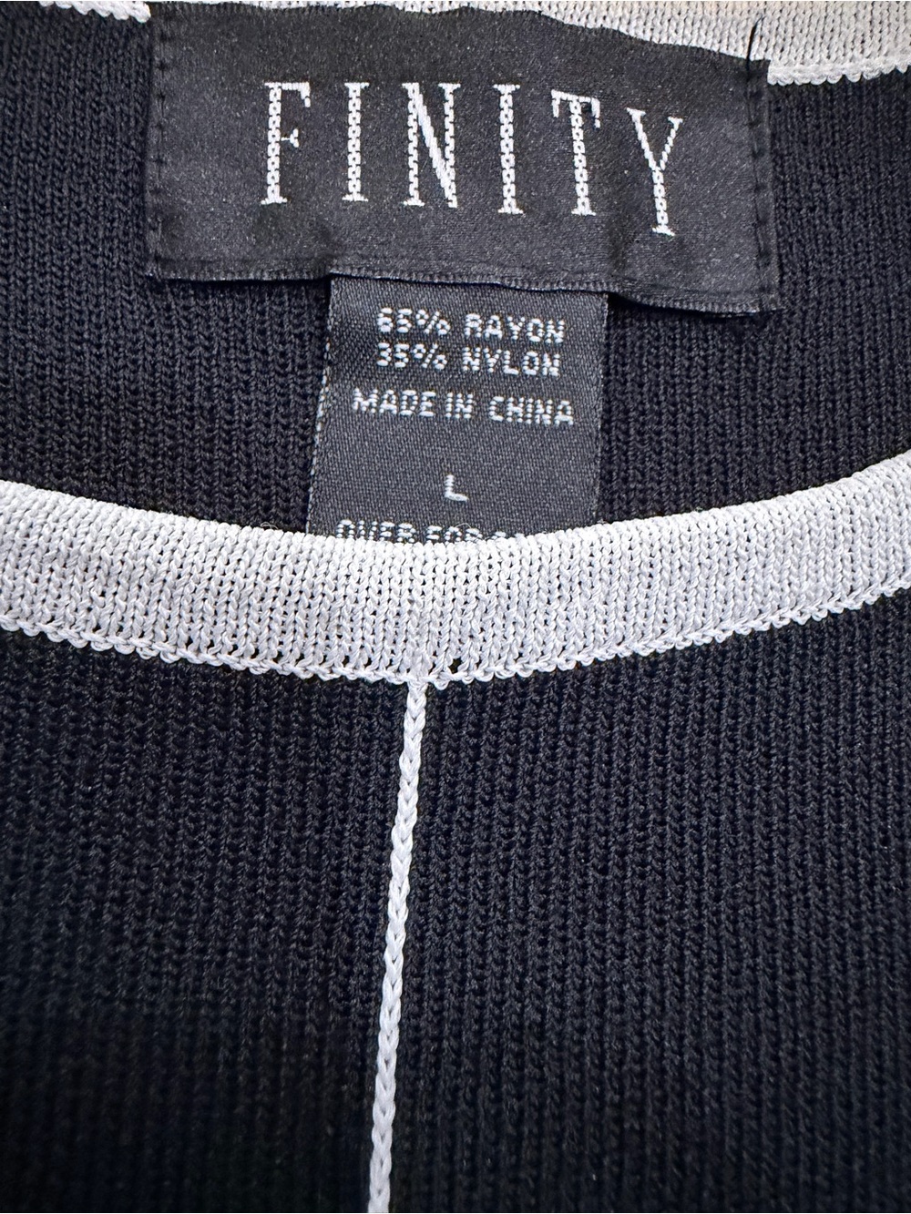 Finity Black Knit Top with White Trim Size L - Picture 6 of 7